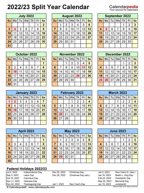 Split Year Calendars 20222023 July To June Pdf Templates