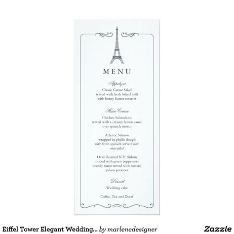 Eiffel Tower Elegant Wedding Menu Card Elegant Wedding Menu Wedding