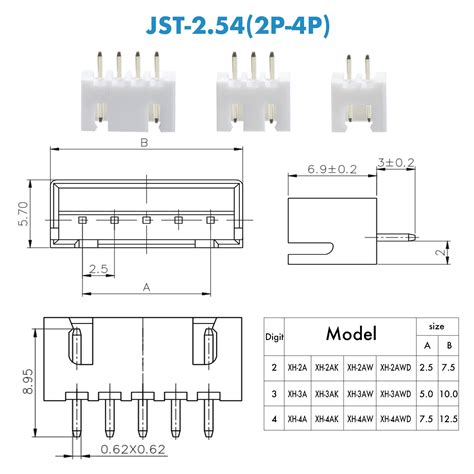 Pieces Mm Jst Xh Jst Connector Kit Mm Pitch Female Pin