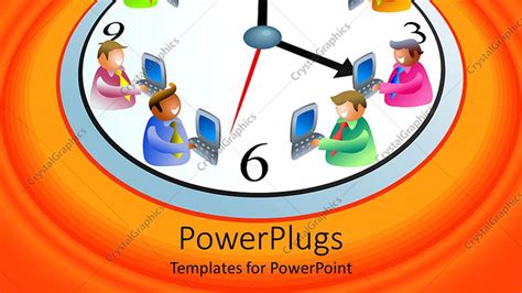Powerpoint Template White Clock With Animated Figures With Laptops On