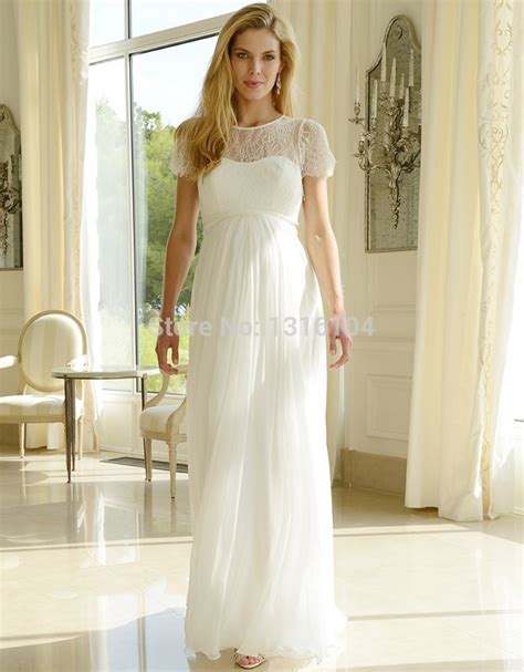 Did you scroll all this way to get facts about empire cap sleeve wedding dress? 2016 Cheap Modest Long Lace Chiffon Maternity Wedding ...