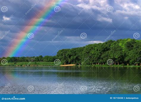 Rainbow Over The Lake Stock Photo Image Of Outdoor Lake 18710438