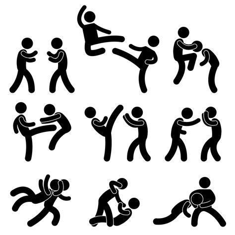 Stick Figure Fighting People Versus Kick Punch Attack Martial Etsy
