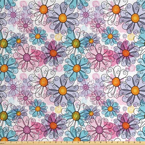 Flower Fabric By The Yard Retro Spring Floral Pattern