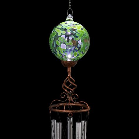 Solar Green Glass Ball Wind Chime With Metal Finial