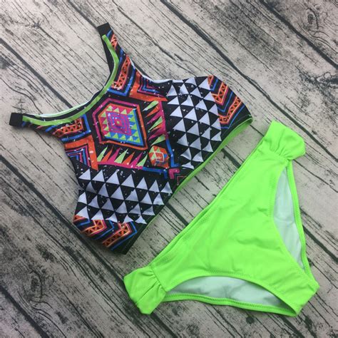 Buy 2017 Brazilian Print High Neck Bikini Set Sexy Swimwear Women Padded Top