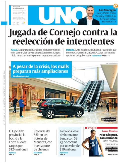 Periódico Diario Uno Argentina Periódicos De Argentina Edición De Domingo 14 De Octubre De