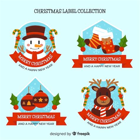 Conjunto Colorido De Etiquetas De Navidad Con Diseño Plano Vector Gratis