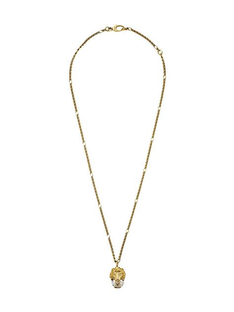 Gucci Crystal Lion Head Necklace In Gold Metallic For Men Lyst Canada