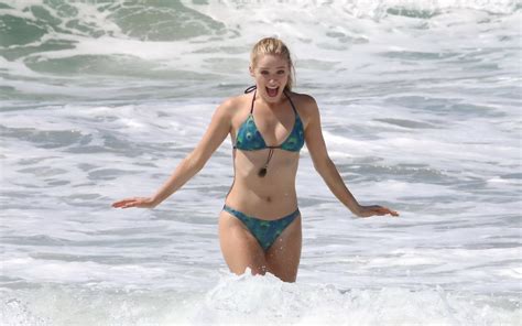 Greer Grammer Busty In Tiny Peacock Feather Print Bikini At The Beach