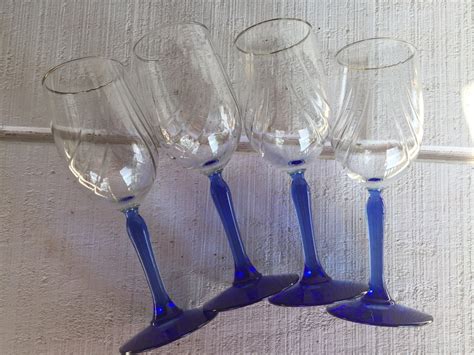 vintage lenox blue stemmed wine glass blue wine glasses