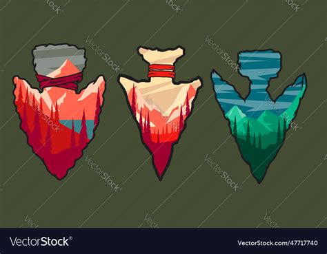 Set Of Emblems With Arrowhead Mountain Royalty Free Vector