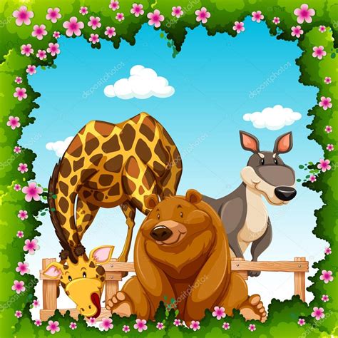 Wild Animals In Flower Frame Stock Vector Image By ©blueringmedia 86198384