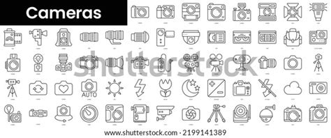 Set Outline Cameras Icons Minimalist Thin Stock Vector Royalty Free
