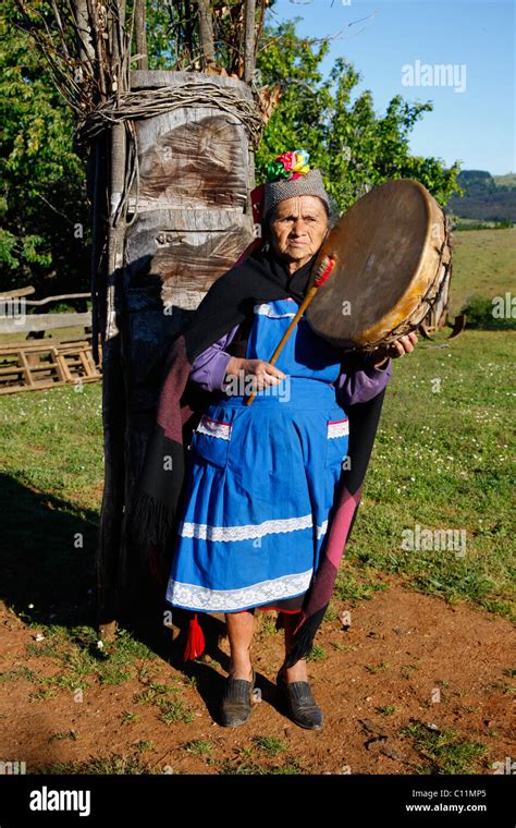 Mapuche Woman Shaman Bio Bio Region Chile South America Stock Photo