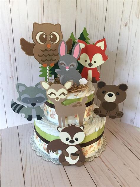 Woodland Diaper Cake Forest Animals Baby Shower Diaper Cake Etsy In