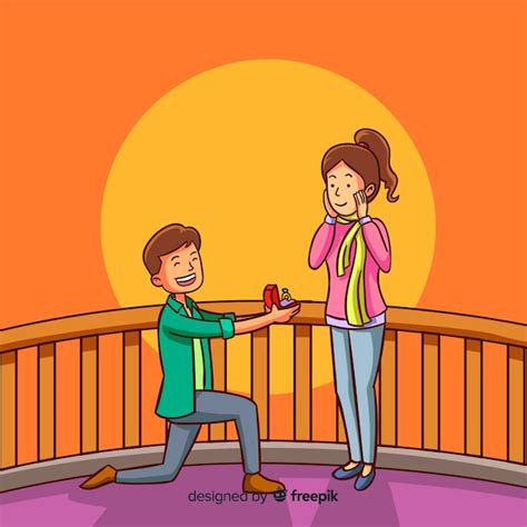 Lovely Marriage Proposal With Cartoon Style Free Vector