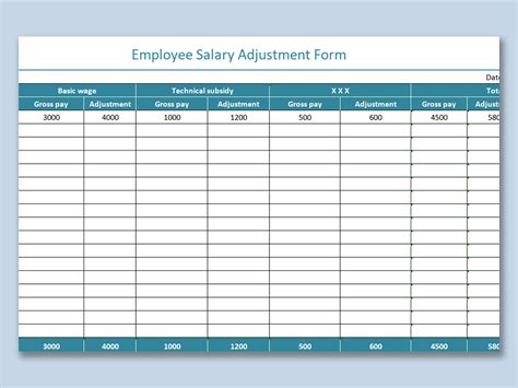 Excel Of Employee Salary Adjustment Formxlsx Wps Free Templates