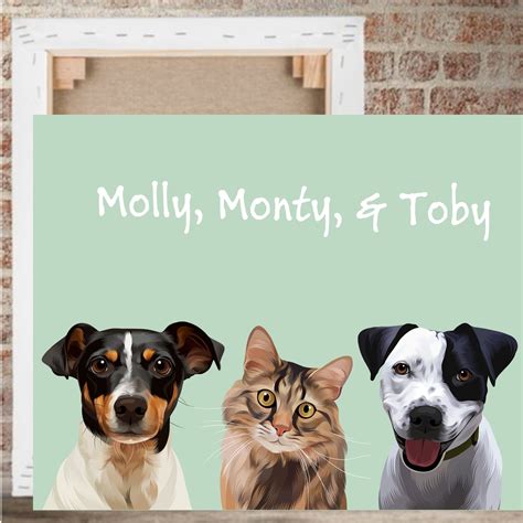 Classic Personalised Three Pet Canvas Fable And Fang