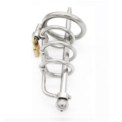 Stainless Steel Cock Ring Cage With Urethral Catheter Stretcher Penis