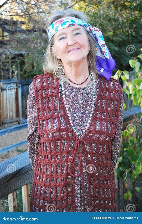 Mature Female Senior Hippie Stock Image Image Of Alone Style 114178879