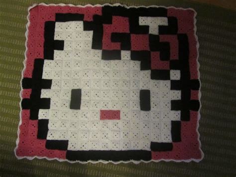 Virkade Pixlar Och Ting Hello Kitty Crochet Pixel Crochet Rag Quilt