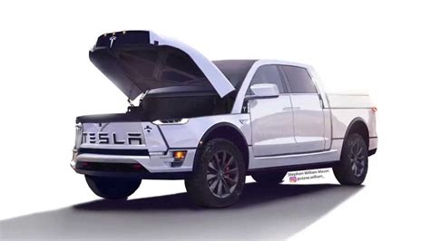 tesla electric pickup truck ram look alike render surfaces on video
