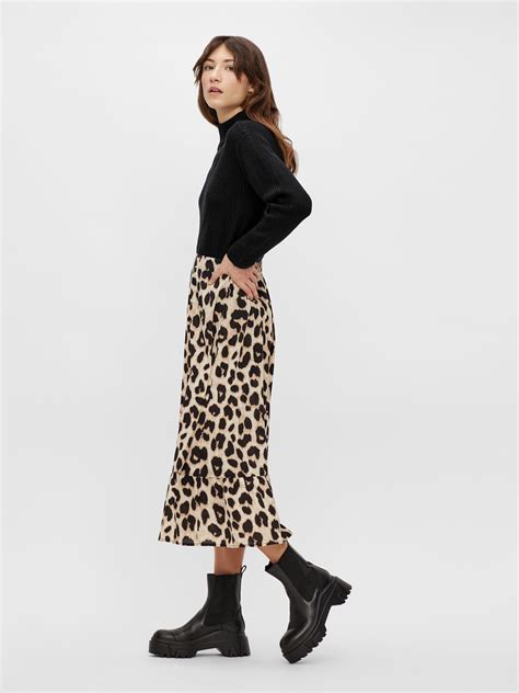 Black Leopard Print Midi Skirt Pieces
