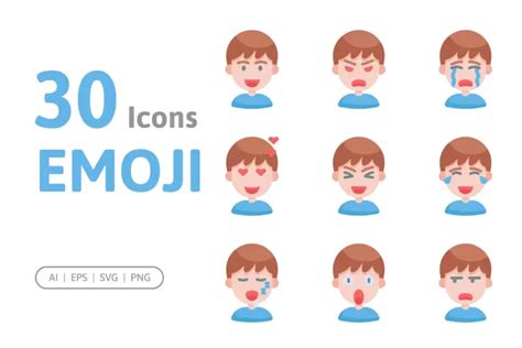 30 Flat Emoji Icons Icon Pack