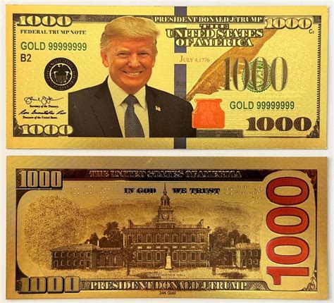 President Donald Trump 1000 Dollar Bill 24k Gold 3d Overlay With Coa Etsy