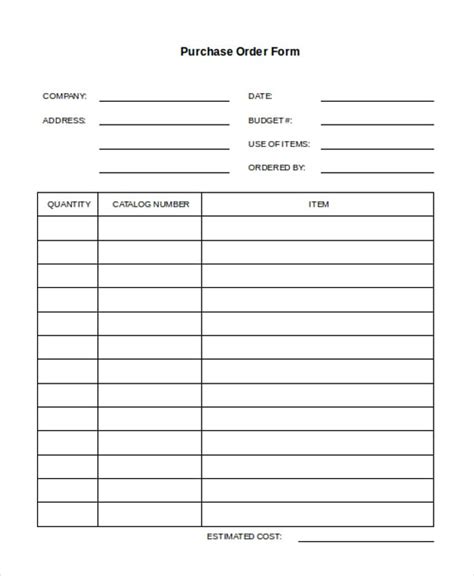 Free Purchase Order Form Template Word Of Purchase Request Template