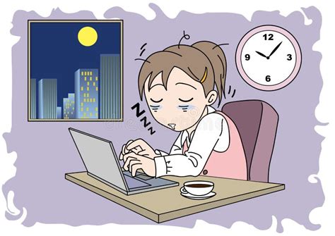 Overtime Image Woman Sleepiness Stock Vector Illustration Of Clock