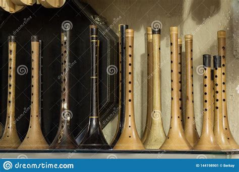 Dozens Of Handmade Wooden Flutes In Display Stock Image Image Of