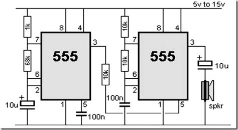 Referring to the timing diagram in figure 3, a low voltage pulse applied to the trigger input (pin 2) causes the output voltage at pin 3 to go from low to high. 555 Timer Circuit Diagram Police Siren - Simple Schematic ...