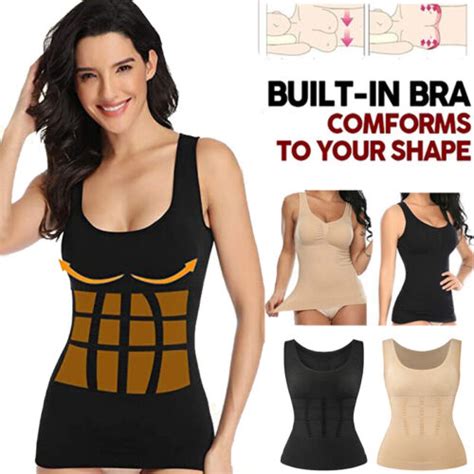 Women With Built In Bra Tummy Control Camisole Cami Shaper Tank Top