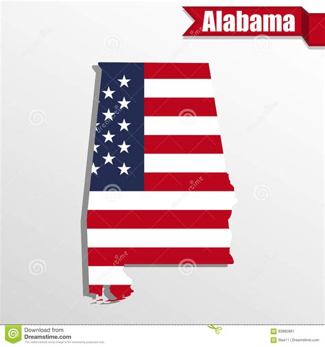 Alabama State Map With Us Flag Inside And Ribbon Stock Illustration