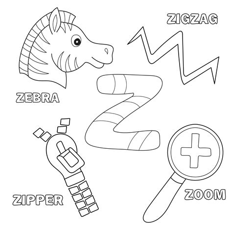 Alphabet Z Worksheet Exercises For Kids Coloring Book Illustration