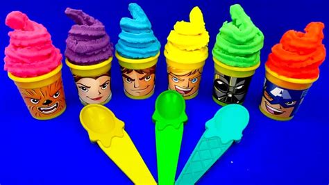 6 Colors Ice Cream With Play Doh Surprise Toys Marvel Disney Frozen