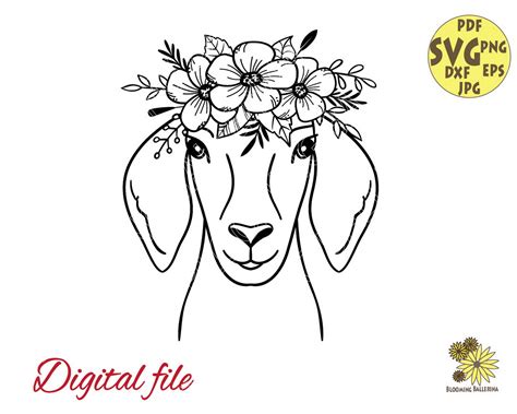 Goat Svg Goat With Flower Crown Svg Floral Animal Svg Etsy