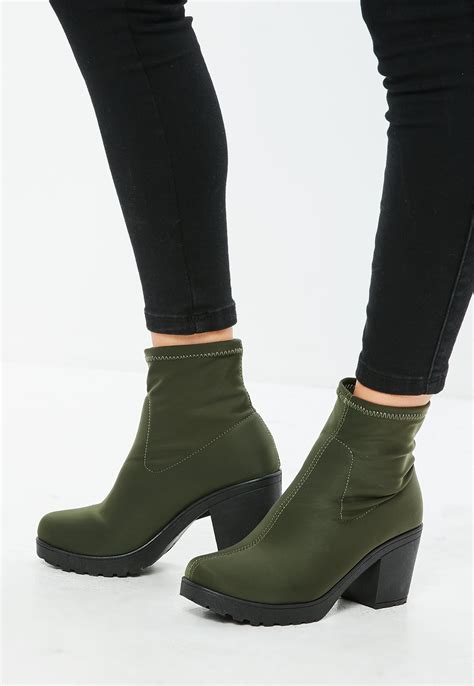 Missguided Khaki Chunky Sole Sock Ankle Boots In Green Lyst