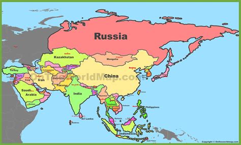 Map of Asia with countries and capitals | Asia map, World map with countries, Political map