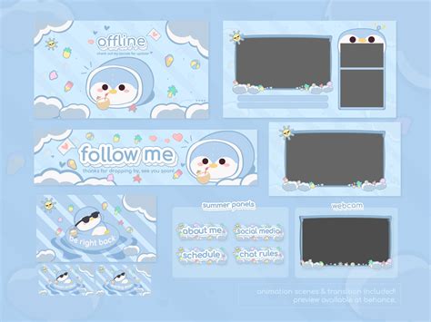 Cute Twitch Stream Package Design Summer Vibe Belly The Penguin