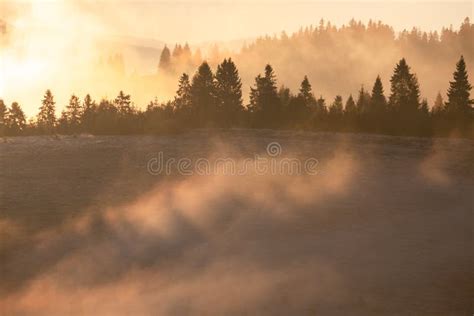 Beautiful Foggy Landscape In The Sunrise Mountains Fantastic Morning