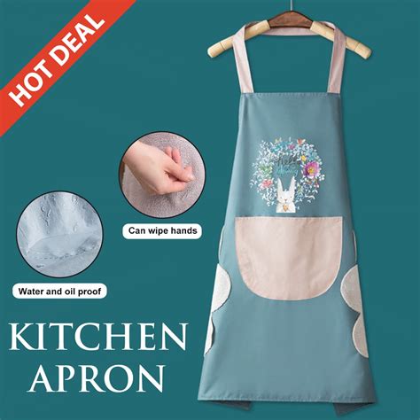 Unisex Waterproof Kitchen Cooking Apron With Front Pocket And Wiping Hands Baju Apron Dapur