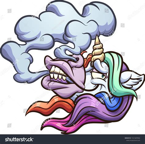 Smoking Cartoon Unicorn Head Rainbow Mane Stock Vector Royalty Free