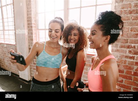 Group Of Women In Fitness Class Taking Selfie During The Break Female Friends Taking A Selfie
