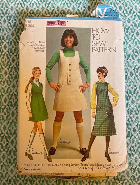 Vintage 1970 Simplicity How To Sew Pattern 8961 Misses Jumper In 3