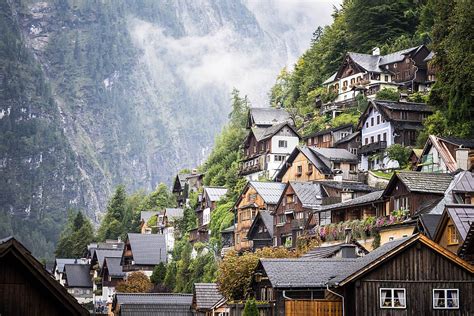 Vintage Fairytale Houses In Austrian Mountains Free Stock Photo