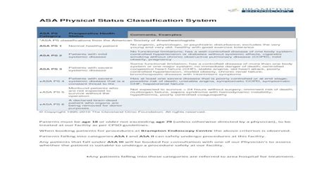 Asa Status Classification System Pdf Document