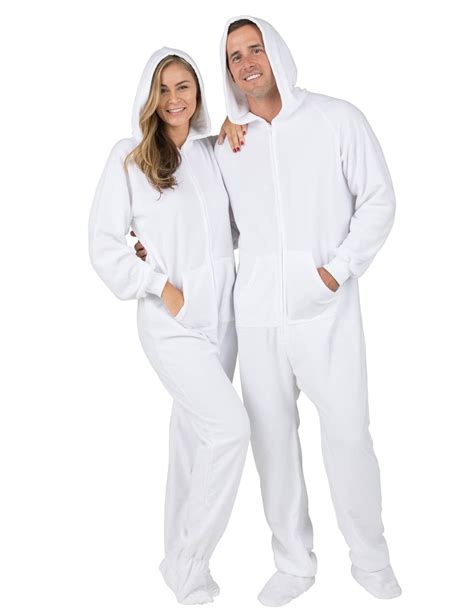 Footed Pajamas Arctic White Adult Hoodie Fleece One Piece Adult Large Plus Wide Fits 5 11